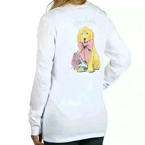 Lauren James Stay Golden White Golden Retriever Long Sleeve Graphic Tee Size S